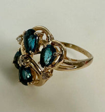 Load image into Gallery viewer, 14K Plumb Gold London Blue Topaz Diamond Ring sz 6 (3.4g)
