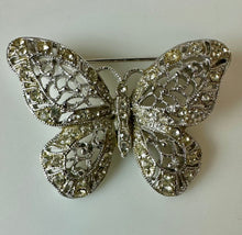 Load image into Gallery viewer, Vintage Hedy Clear Rhinestone Butterfly Brooch Pin (1.75")
