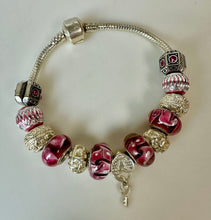 Load image into Gallery viewer, Sterling Pandora-Style 7.5" Bracelet w/ Pink Charms
