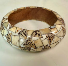 Load image into Gallery viewer, Vintage Wood Bone Mosaic Inlay Bangle Bracelet (8" Circumference)
