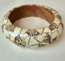 Load image into Gallery viewer, Vintage Wood Bone Mosaic Inlay Bangle Bracelet (8" Circumference)

