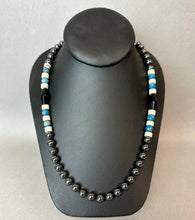 Load image into Gallery viewer, Vintage Hematite White Turquoise Sodalite Knotted Beaded Strand Necklace (30")
