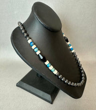 Load image into Gallery viewer, Vintage Hematite White Turquoise Sodalite Knotted Beaded Strand Necklace (30")
