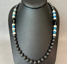 Load image into Gallery viewer, Vintage Hematite White Turquoise Sodalite Knotted Beaded Strand Necklace (30")

