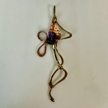 Load image into Gallery viewer, Robert Hale Copper &amp; Brass w/ Amethyst &amp; Hematite Accent Modern Art Pendant Signed (4")
