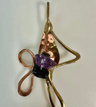 Load image into Gallery viewer, Robert Hale Copper &amp; Brass w/ Amethyst &amp; Hematite Accent Modern Art Pendant Signed (4")
