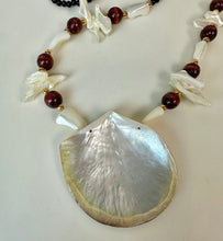 Load image into Gallery viewer, Vintage Mother of Pearl Shell Chip Bead Wood Onyx Beaded Necklace (24")
