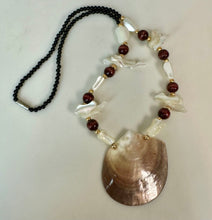 Load image into Gallery viewer, Vintage Mother of Pearl Shell Chip Bead Wood Onyx Beaded Necklace (24")
