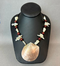 Load image into Gallery viewer, Vintage Mother of Pearl Shell Chip Bead Wood Onyx Beaded Necklace (24")
