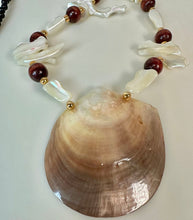 Load image into Gallery viewer, Vintage Mother of Pearl Shell Chip Bead Wood Onyx Beaded Necklace (24")

