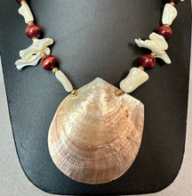 Load image into Gallery viewer, Vintage Mother of Pearl Shell Chip Bead Wood Onyx Beaded Necklace (24")
