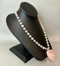 Load image into Gallery viewer, Vintage Rose Quartz Heart Pendant on Rose Quartz &amp; Goldtone Beaded Necklace (29")
