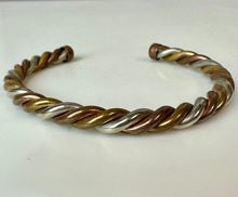Load image into Gallery viewer, Vintage Silvertone Copper &amp; Brass Twisted Cuff Bracelet (2.5" Across)
