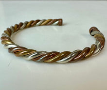Load image into Gallery viewer, Vintage Silvertone Copper &amp; Brass Twisted Cuff Bracelet (2.5" Across)
