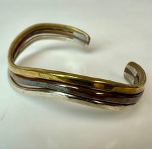 Load image into Gallery viewer, Vintage Silvertone Copper &amp; Brass Wave Cuff Bracelet (2.25" Across)
