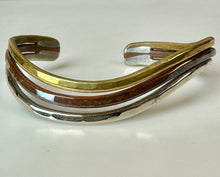 Load image into Gallery viewer, Vintage Silvertone Copper &amp; Brass Wave Cuff Bracelet (2.25" Across)
