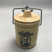 Load image into Gallery viewer, 1985 Vtg Win Schuler Restaurants Pottery Crock Stoneware Blue Advertising (4")
