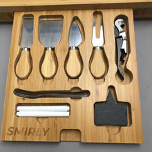 Load image into Gallery viewer, Smirly Cheese Board Charcuterie Cheeseboard and Knife Set Bamboo (2x16x13)
