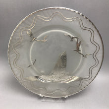 Load image into Gallery viewer, Frosted Glass Platter with Silver Sailboat Overlay (14")
