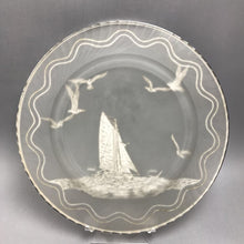 Load image into Gallery viewer, Frosted Glass Platter with Silver Sailboat Overlay (14")
