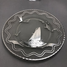 Load image into Gallery viewer, Frosted Glass Platter with Silver Sailboat Overlay (14")
