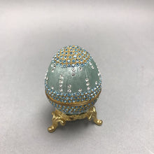 Load image into Gallery viewer, Faberge Style Blue Egg Shaped Trinket Box(3")
