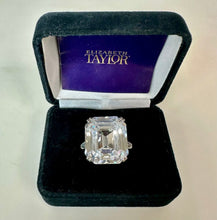 Load image into Gallery viewer, Vintage Elizabeth Taylor 35ct Asscher Cut Krupp Diamond Replica Sterling Cocktail Ring sz 6
