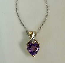 Load image into Gallery viewer, 14K Yellow &amp; White Gold Amethyst Diamond Pendant on 18.5" Sterling Chain (2.2g)
