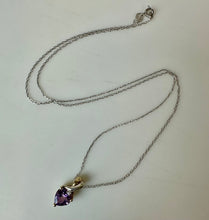 Load image into Gallery viewer, 14K Yellow &amp; White Gold Amethyst Diamond Pendant on 18.5" Sterling Chain (2.2g)
