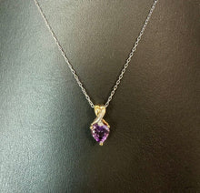 Load image into Gallery viewer, 14K Yellow &amp; White Gold Amethyst Diamond Pendant on 18.5" Sterling Chain (2.2g)
