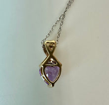 Load image into Gallery viewer, 14K Yellow &amp; White Gold Amethyst Diamond Pendant on 18.5" Sterling Chain (2.2g)
