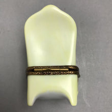 Load image into Gallery viewer, Peint Main France Limoges Gilt Bronze Pill Box - Cat On Chair, (2.5")
