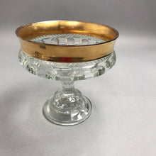 Load image into Gallery viewer, Vintage Indiana Glass Kings Crown Thumbprint Footed Compote Bowl Clear Gold Band (7")
