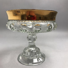 Load image into Gallery viewer, Vintage Indiana Glass Kings Crown Thumbprint Footed Compote Bowl Clear Gold Band (7")
