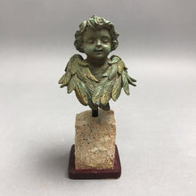 Load image into Gallery viewer, Cherub Angel Faux-Copper Bust With Stone Base, As Is (6x2x2)
