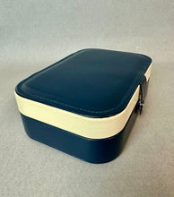 Load image into Gallery viewer, Navy &amp; White Vegan Leather Jewelry Organizer Travel Case (2x6x4.5")
