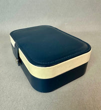 Load image into Gallery viewer, Navy &amp; White Vegan Leather Jewelry Organizer Travel Case (2x6x4.5")
