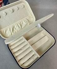 Load image into Gallery viewer, Navy &amp; White Vegan Leather Jewelry Organizer Travel Case (2x6x4.5")
