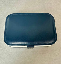 Load image into Gallery viewer, Navy &amp; White Vegan Leather Jewelry Organizer Travel Case (2x6x4.5")
