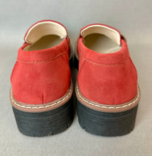 Load image into Gallery viewer, Red Faux Suede Platform Penny Loafers sz 38/8
