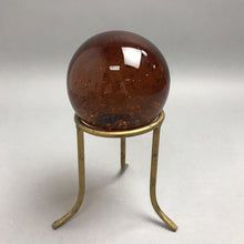Load image into Gallery viewer, Vintage Glass Art Amber Paperweight with Bubbles on Stand (8")
