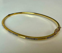 Load image into Gallery viewer, Gold Plated Sterling Pave Diamond Hinged Bangle Bracelet (8" Circumference)
