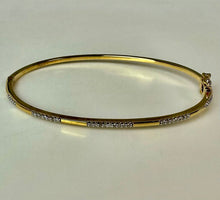 Load image into Gallery viewer, Gold Plated Sterling Pave Diamond Hinged Bangle Bracelet (8" Circumference)
