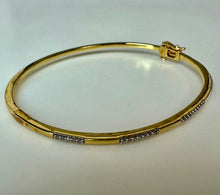 Load image into Gallery viewer, Gold Plated Sterling Pave Diamond Hinged Bangle Bracelet (8" Circumference)
