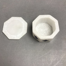 Load image into Gallery viewer, Trinket Jewelry Box White Stone Marble Blue Floral Inlay w Lid (2")
