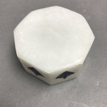 Load image into Gallery viewer, Trinket Jewelry Box White Stone Marble Blue Floral Inlay w Lid (2")
