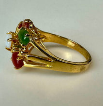 Load image into Gallery viewer, Vintage Gold Plated Multi-Gemstone Cluster Cocktail Ring sz 8

