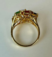 Load image into Gallery viewer, Vintage Gold Plated Multi-Gemstone Cluster Cocktail Ring sz 8
