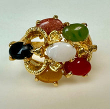 Load image into Gallery viewer, Vintage Gold Plated Multi-Gemstone Cluster Cocktail Ring sz 8
