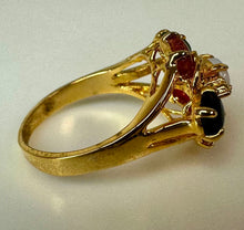 Load image into Gallery viewer, Vintage Gold Plated Multi-Gemstone Cluster Cocktail Ring sz 8
